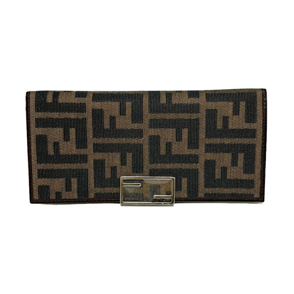 Fendi ズッカ柄 長財布 キャンバス生地×レザー FENDI フェンディ 長財布 ズッカ柄 キャンバス×レザー ブラウン