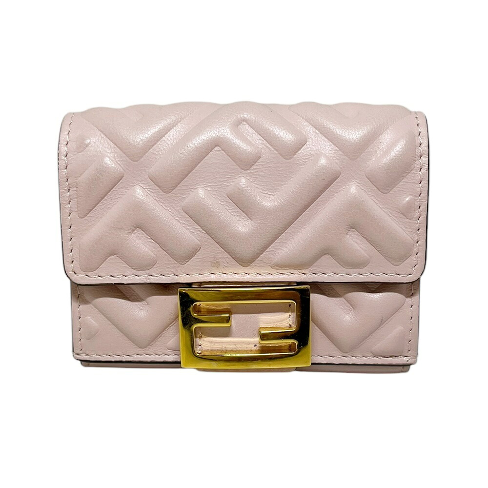 FENDI【フェンディ】07584672 8M0395AAJDF184R 三つ折り紙入れ サクラ色 なめし革 コンパクトウォレット 紙入れ ウォレット レディース【中古】USED-AB 一六銀行 かんてい局 加古川店 A24-2734 008