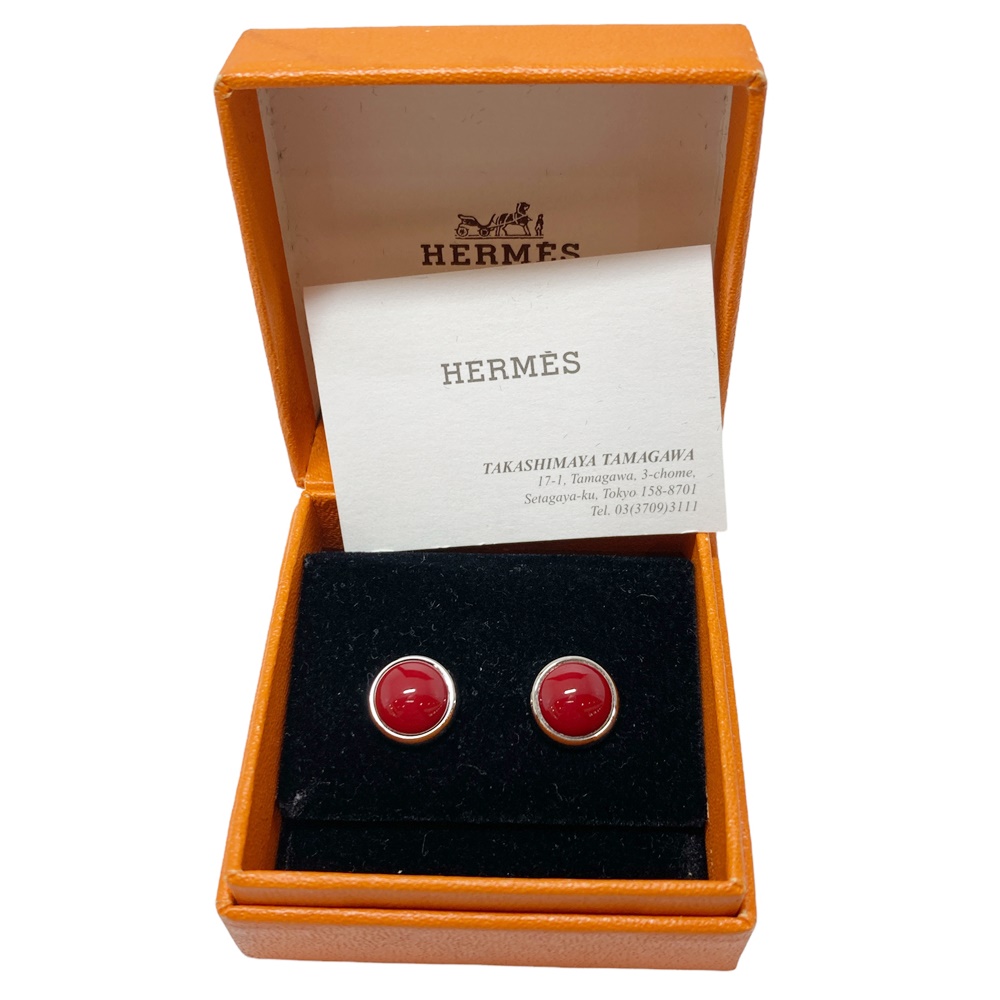 エルメス HERMES エクリプス ピアス(レッド×シルバー/箱付き