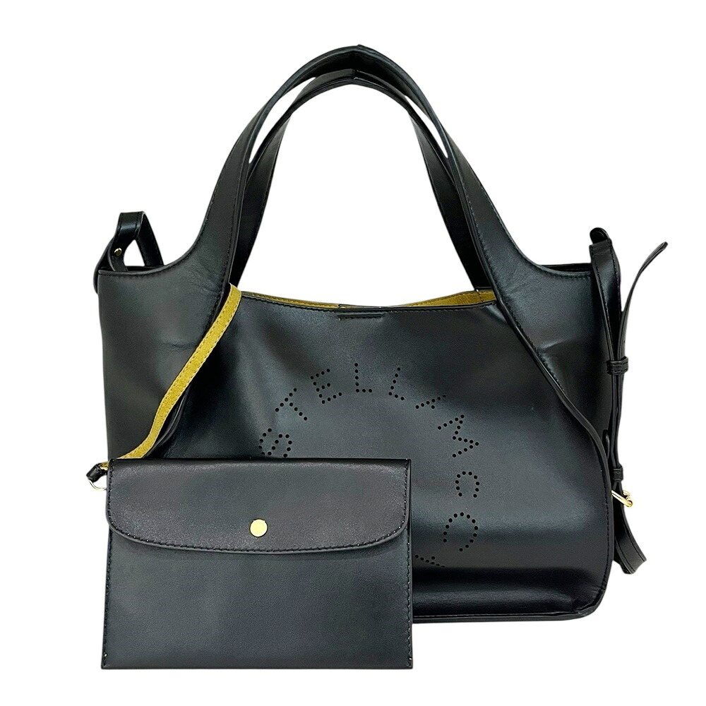 STELLA Mc CARTNEY【ステラマッカートニー】513860 ロゴパンチング トートバッグ かばん 鞄 フェイクレザー ブラック/イエロー バッグ レディース 【中古】 USED-AB 質屋 かんてい局 加古川店 A25-1437 004