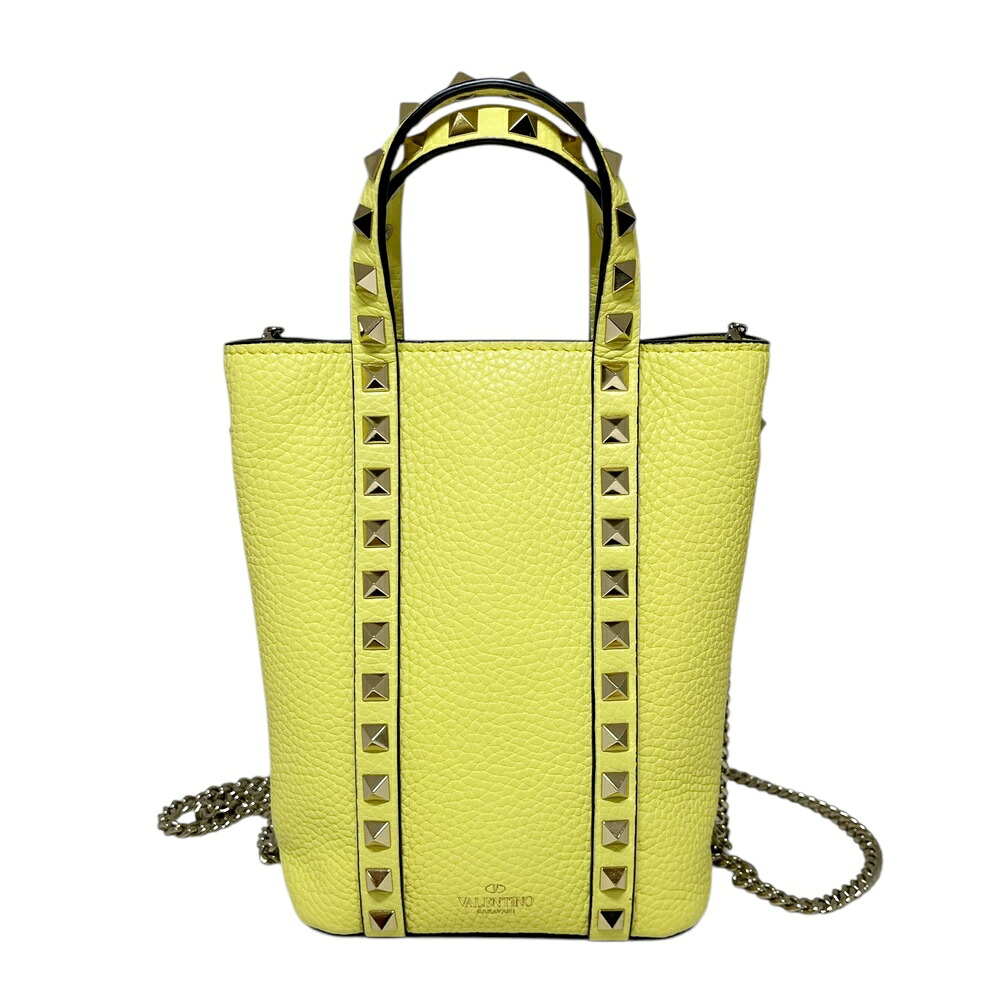 Valentino【ヴァレンティノ】ロックスタッズ チェーンポーチ レザー イエロー ショルダーバッグ 鞄 ハンドバッグ 【中古】 USED-SA 質屋 かんてい局 加古川店 A26-0139 008|質屋かんてい局 加古川店
