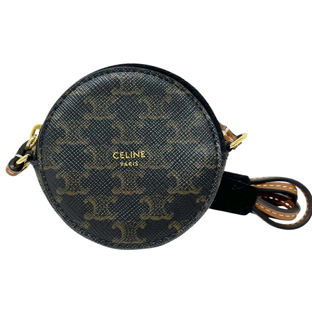 CELINE【セリーヌ】マカダム柄 ショルダーコインケース コーティングキャンバス×ラムスキン ブラック×ブラウン 小銭 【中古】 USED-AB 質屋 かんてい局 加古川店 A26-0154 008