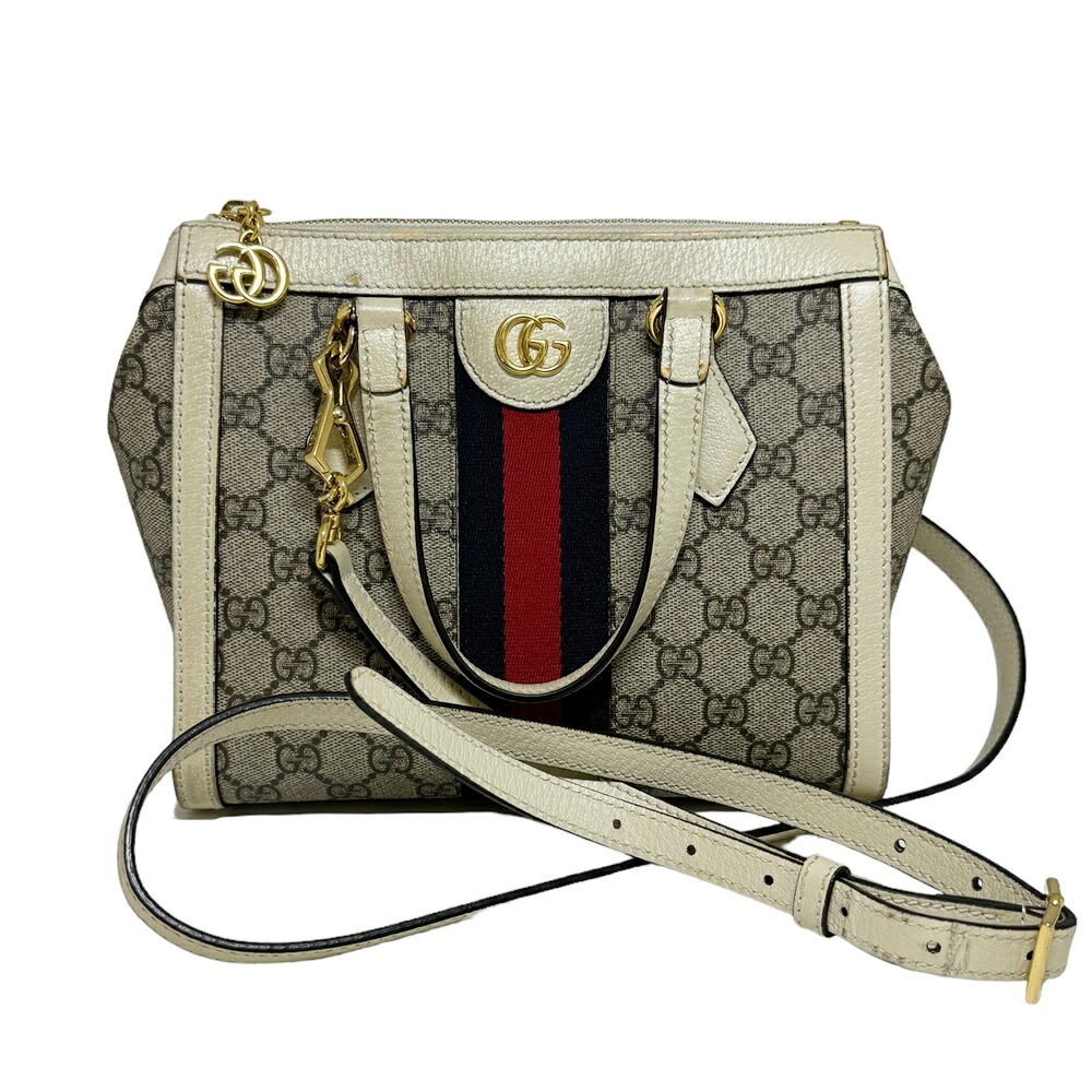 GUCCI【グッチ】547551 GGスモールトートバッグ キャンバス レザー 2wayショルダーバッグ GGスプリームキャンバス レディース ホワイト ハンドバッグ 鞄 かばん【中古】 USED-B 質屋 かんてい局 加古川店 A24-1548 008