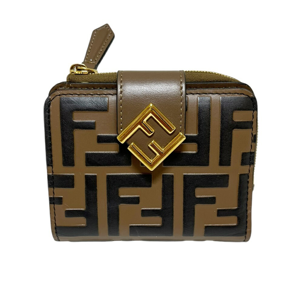 FENDI【フェンディ】8M0490ADYMF13VK FFダイヤモンド 財布 レザー ブラウン/ゴールド金具 折り畳み財布 コンパクトウォレット 財布 ウォレット レディース【中古】USED-B 質屋 かんてい局 加古川店 A24-2659 008