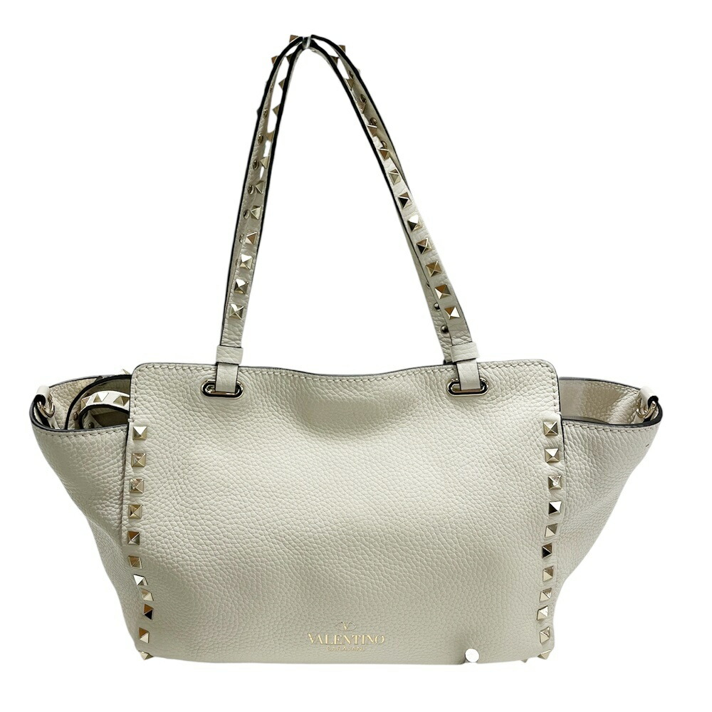VALENTINO【ヴァレンティノ】ZW2B0037VSF ガラヴァーニロックスタッズハンドバッグ レザー アイボリー ハンドバッグ トートバッグ 【中古】 USED-AB 質屋 かんてい局 加古川店 A26-0245 008