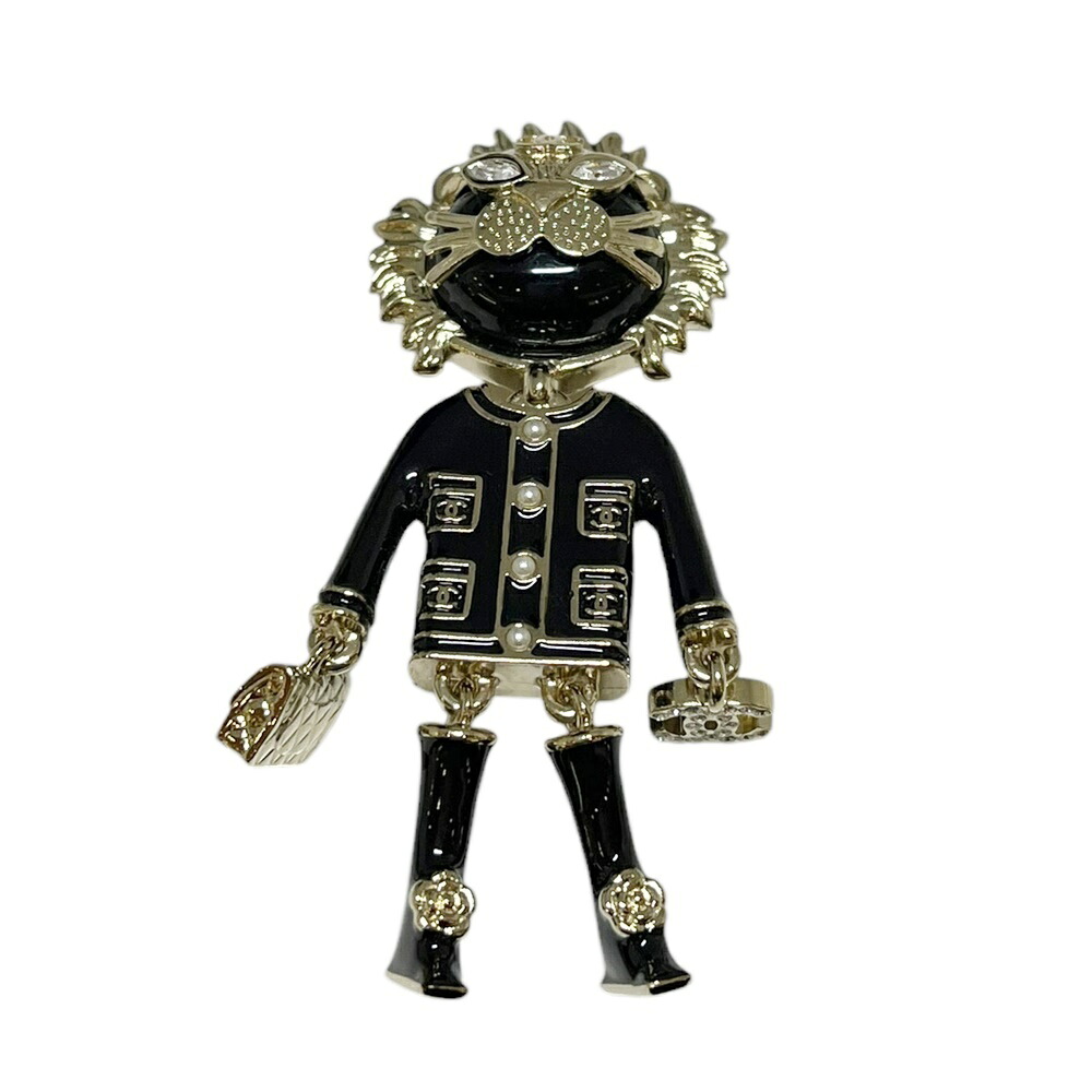 CHANEL【シャネル】ライオンブローチ ライオンココマーク カメリア ラインストーン GP ブラック ブランド小物 【中古】 USED-A 質屋 かんてい局 加古川店 A25-0282 008｜質屋かんてい局 加古川店