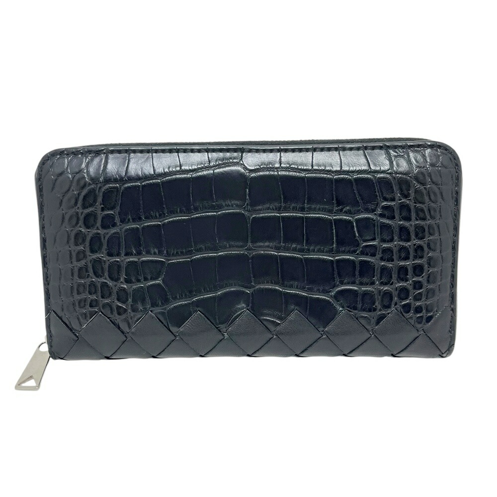 BOTTEGA VENETA【ボッテガヴェネタ】クロコ×イントレチャート ジップアラウンドウォレット  黒いこと 長金入れ 【中古】 USED-AB 一六銀行 かんてい局 加古川店 A26-0362 008