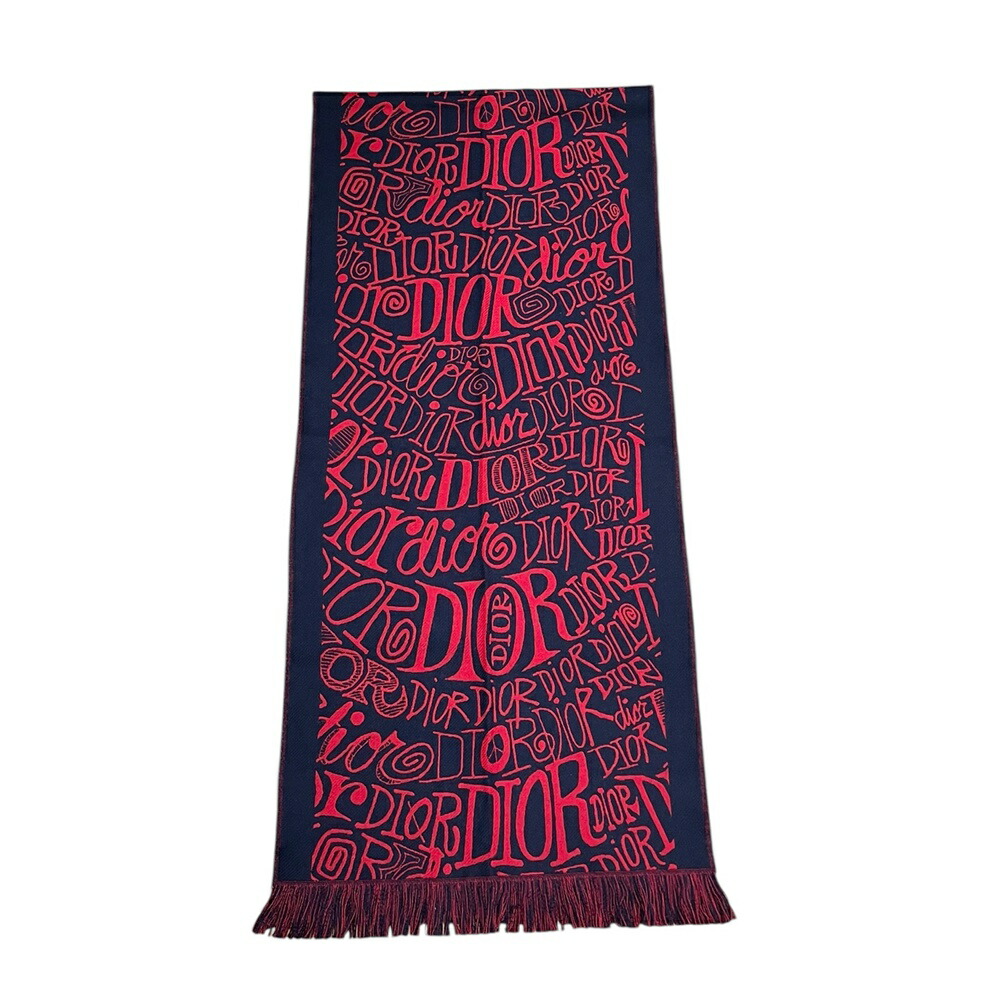 DIOR【ディオール】DIOR×SHAWN STUSSYコラボ 2021サマーコレクション マフラー ストール ウール ブラック/レッド コラボアイテム ファッション小物 レディース メンズ【中古】USED-SS 質屋 かんてい局 加古川店 A26-0700 004
