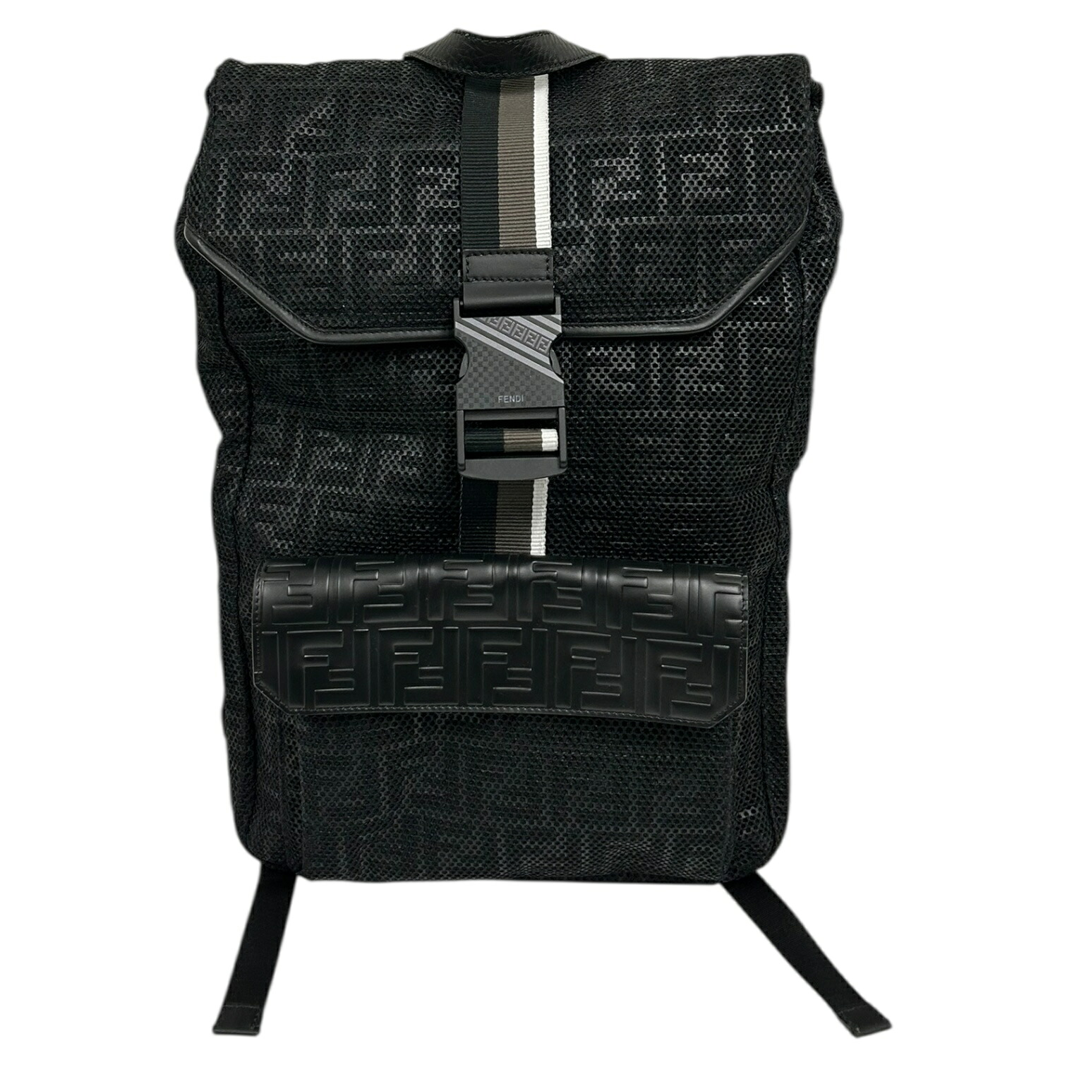 【中古】｜FENDI フェンディ 7VZ045 ズッカ エンボスバックパック メンズ 背嚢 黒いこと系 ナイロン なめし革