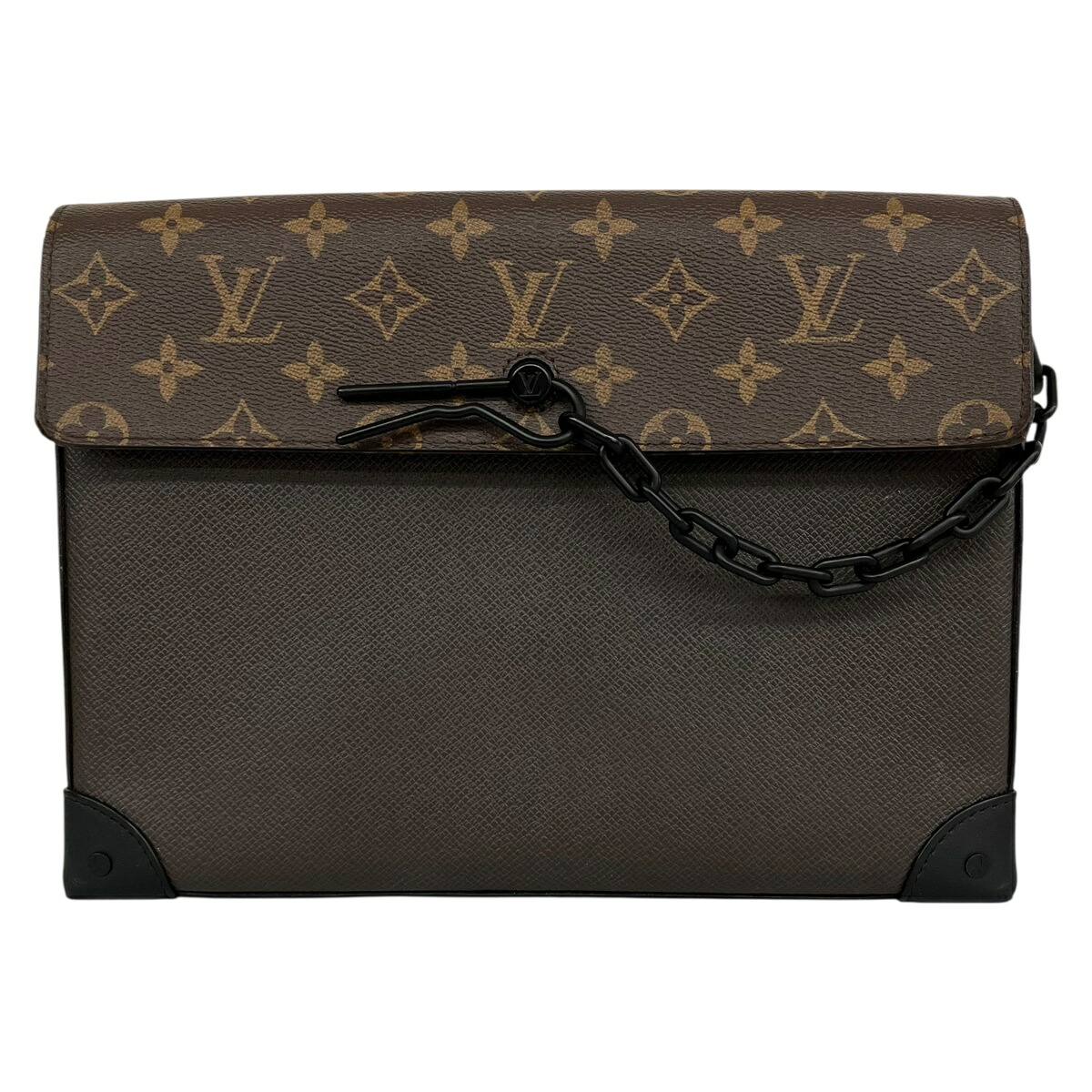 【中古】｜LOUIS VUITTON ルイヴィトン M30583 ポシェット・スティーマー クラッチバッグ タイガレザー モノグラムキャンバス カーキ&times;ブラウン セカンドバッグ メンズ｜質屋かんてい局市川インター店