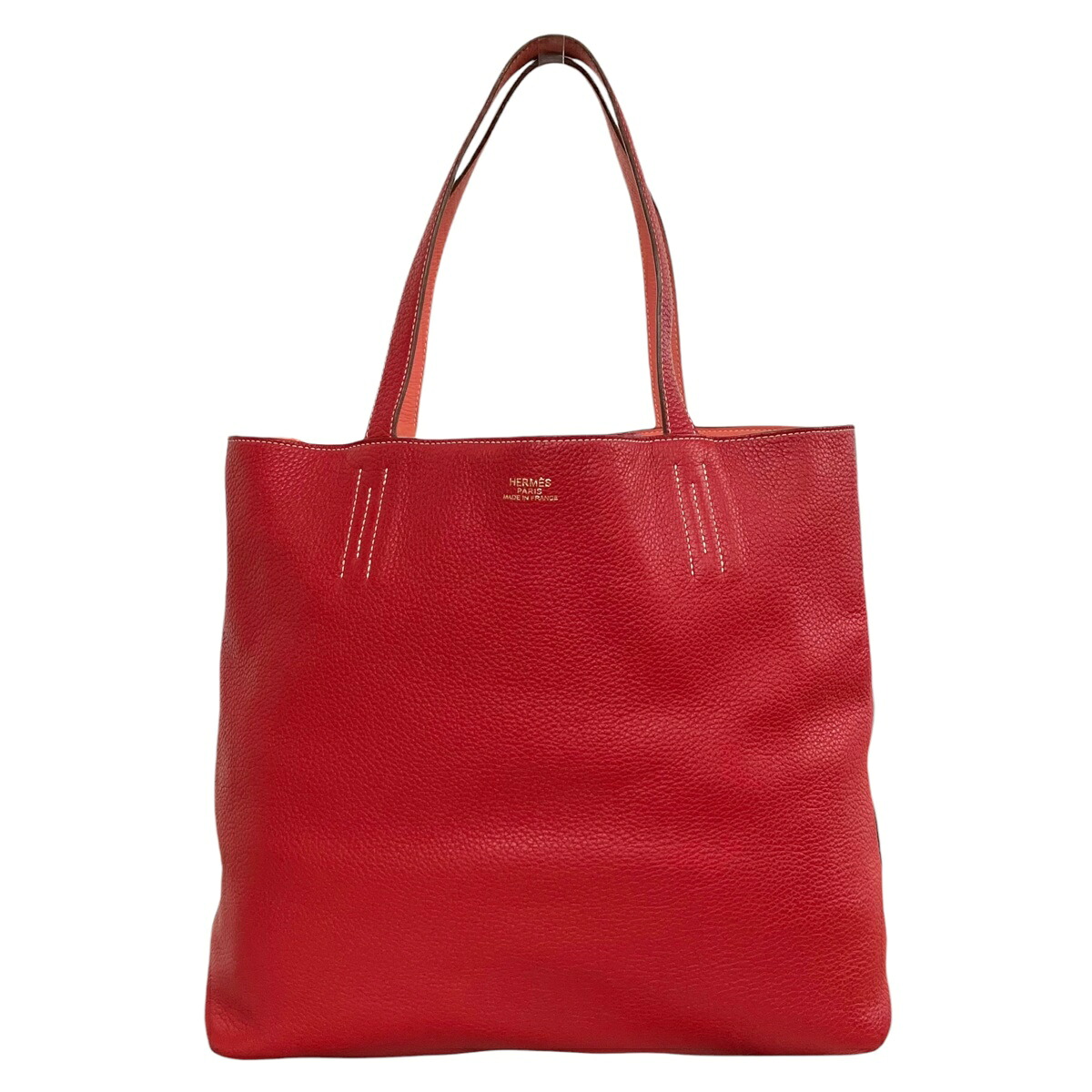 【中古】｜HERMES エルメス ドゥブルセンス45 トリヨンクレマンス □Q目じるし 赤いこと 年魚サクラ色 リヴァーシブル トートバッグ