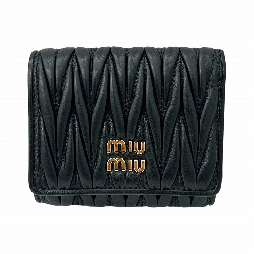 【中古】｜miumiu ミュウミュウ 5MH033 マテラッセ なめし革 三つ折り紙入れ パウダーコンパクト ウォレット ミニ紙入れ ゴールド金具 レディース