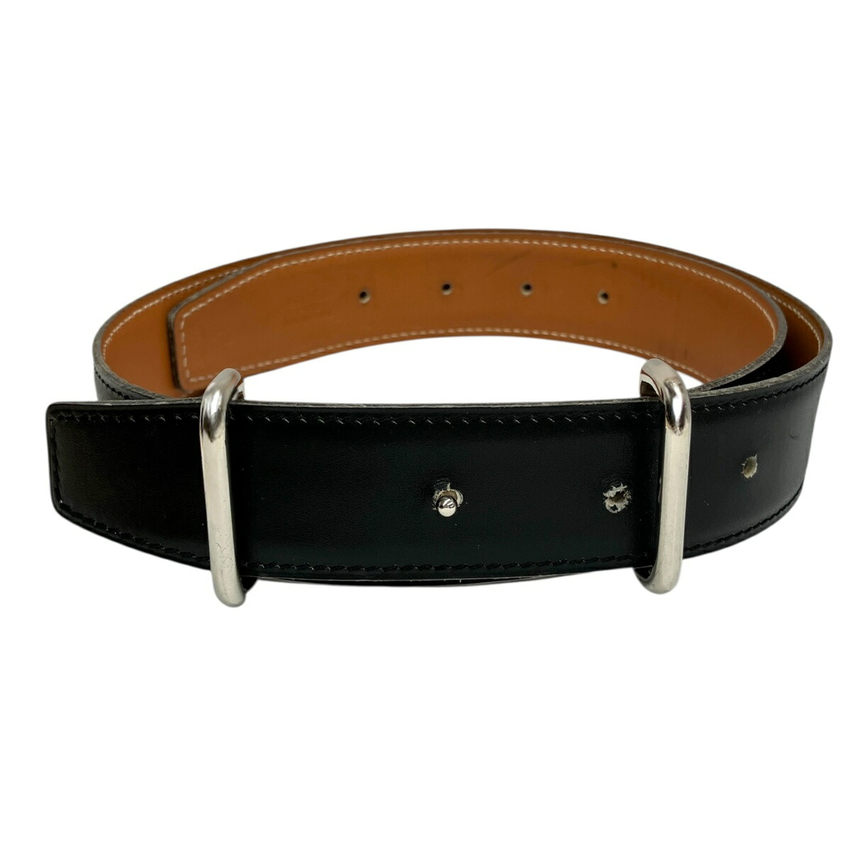 【中古】｜HERMES エルメス リヴァーシブル なめし革胴締め 65 マルジェラ期 □D目じるし 黒いこと 黒 赤銅色 しろがね色金具
