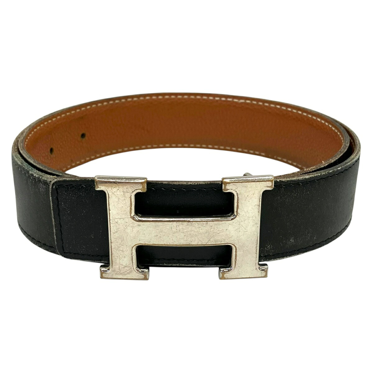 【中古】｜HERMES エルメス コンスタンス Hバックル 胴締め H胴締め □F目じるし なめし革 黒いこと 黒 しろがね色金具 75大きさ メンズ