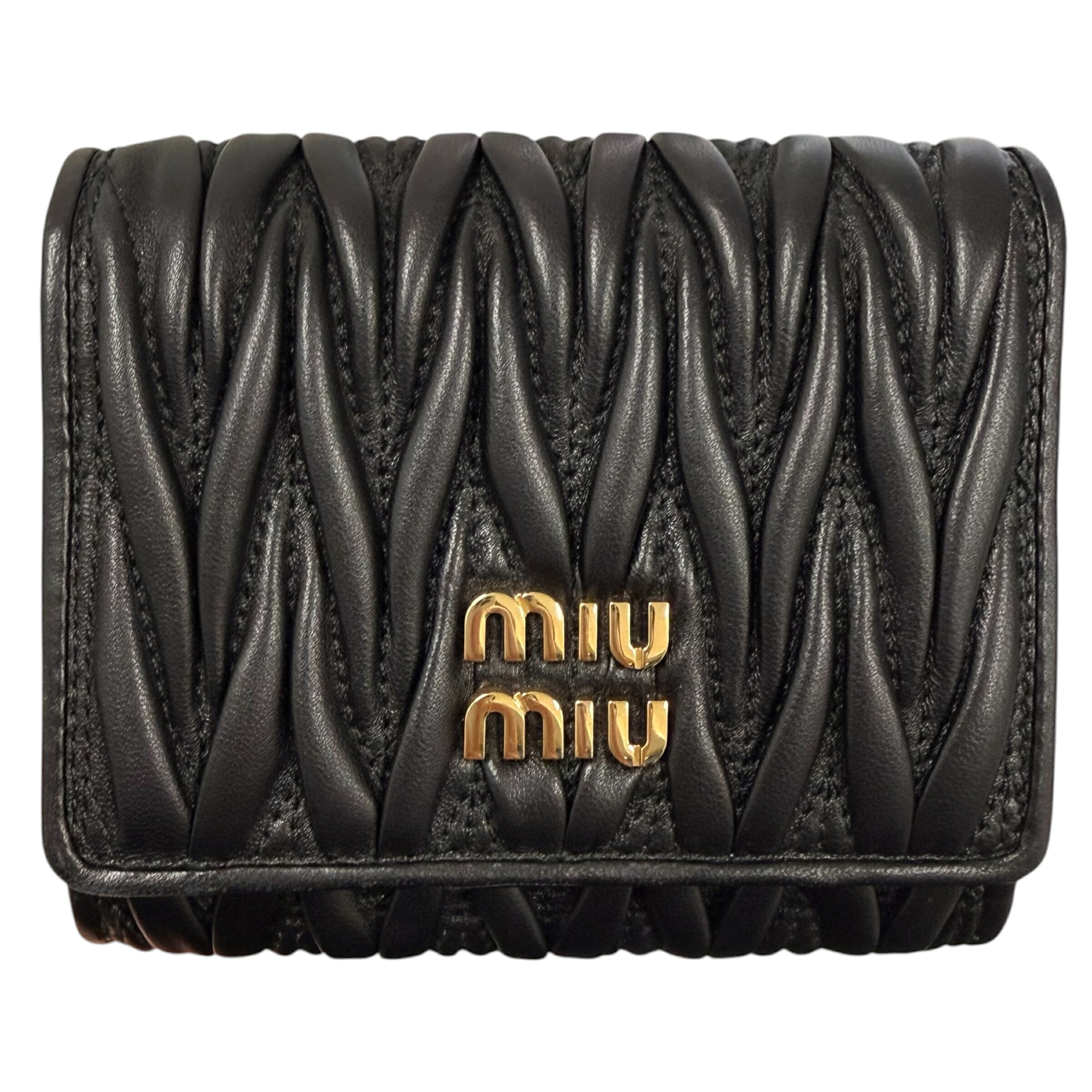 【中古】｜miumiu ミュウミュウ 5MH033 マテラッセ なめし革 三つ折り紙入れ パウダーコンパクト ウォレット ミニ紙入れ レディース