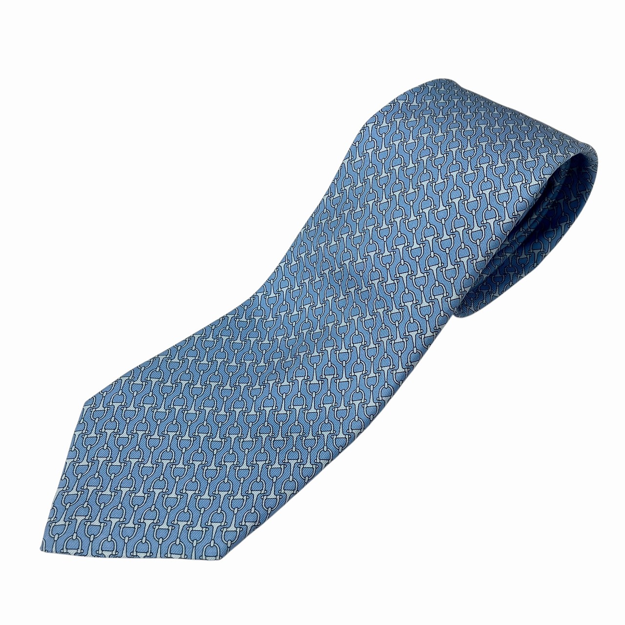 HERMES シルク ネクタイ 総柄 青 水色 H柄 馬 乗馬 HERMES シルク ネクタイ 総柄 青 水色 H柄 馬 乗馬 HERMES シルク