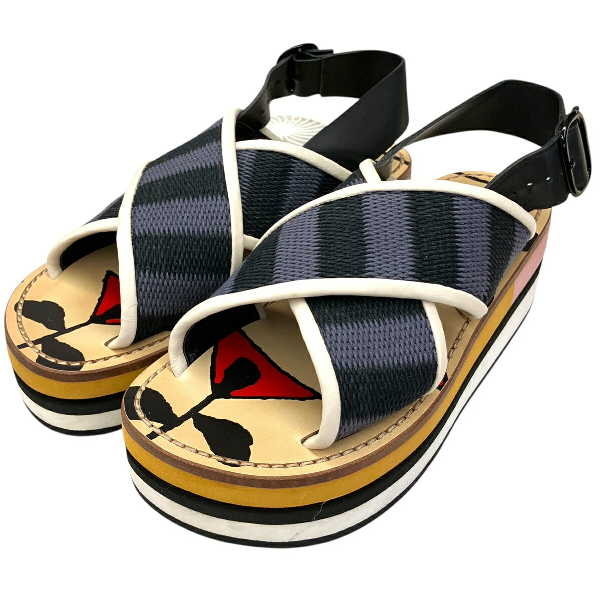 【中古】|MARNI マルニクロスベルト オープントゥ ウェッジソールサンダル 厚底 37 24cm マルチカラー レディース|質屋かんてい局市川インター店
