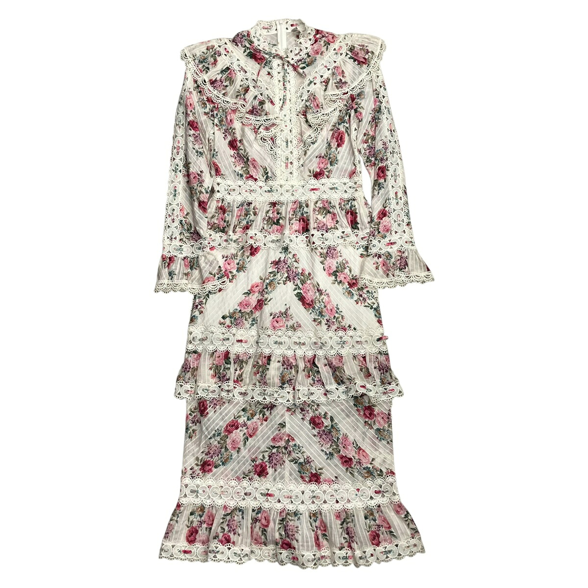 【中古】｜ZIMMERMANN ジマーマン ワンピース ミディ丈ドレス 花柄 ホワイト ピンク サイズ1 レディース｜質屋かんてい局市川インター店