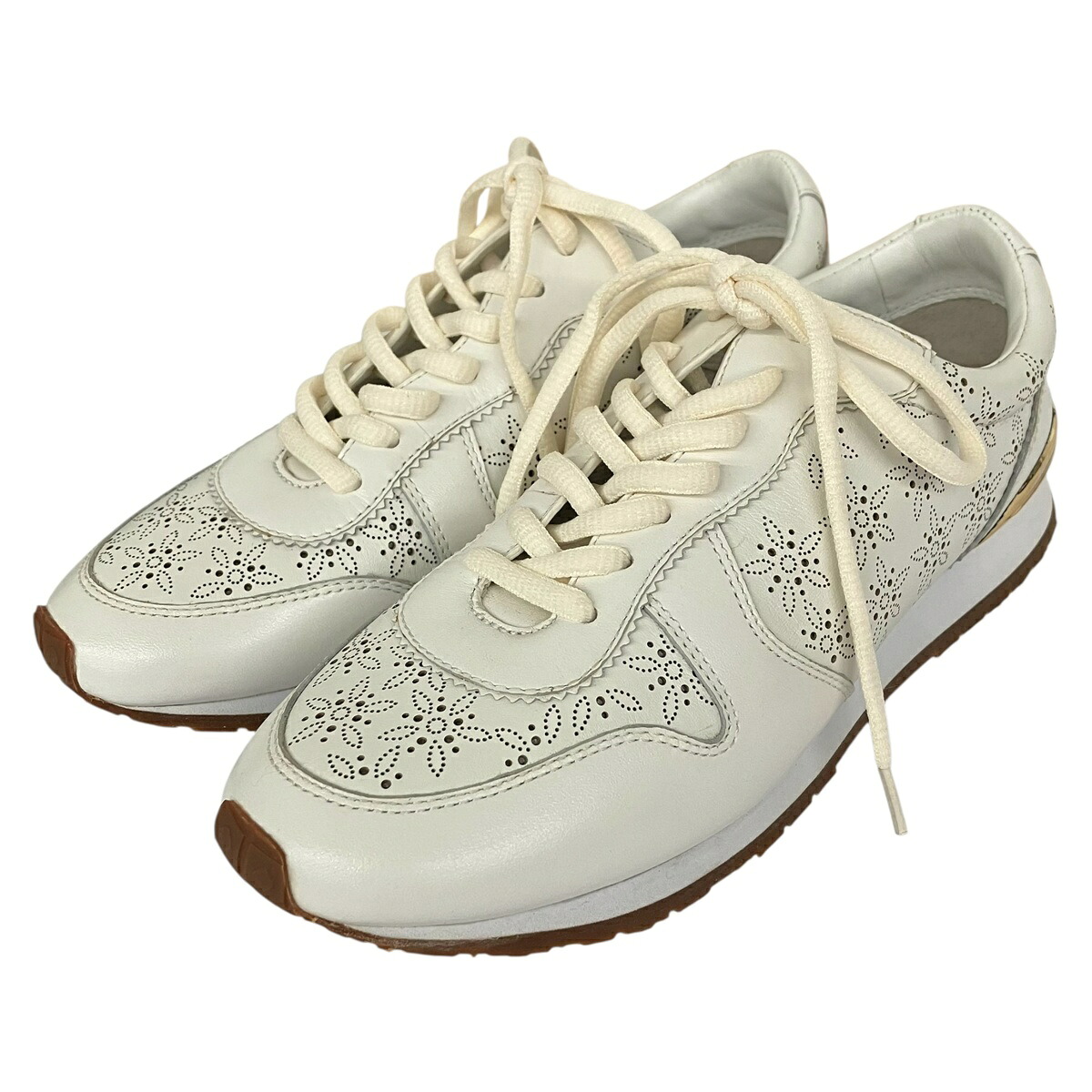 【未当て嵌める】｜TORY BURCH トリーバーチ 79173-1-03571 BROGUE LACE UP RUNNER スニーカー 6.5M なめし革 白いこと 白系 靴 レディース