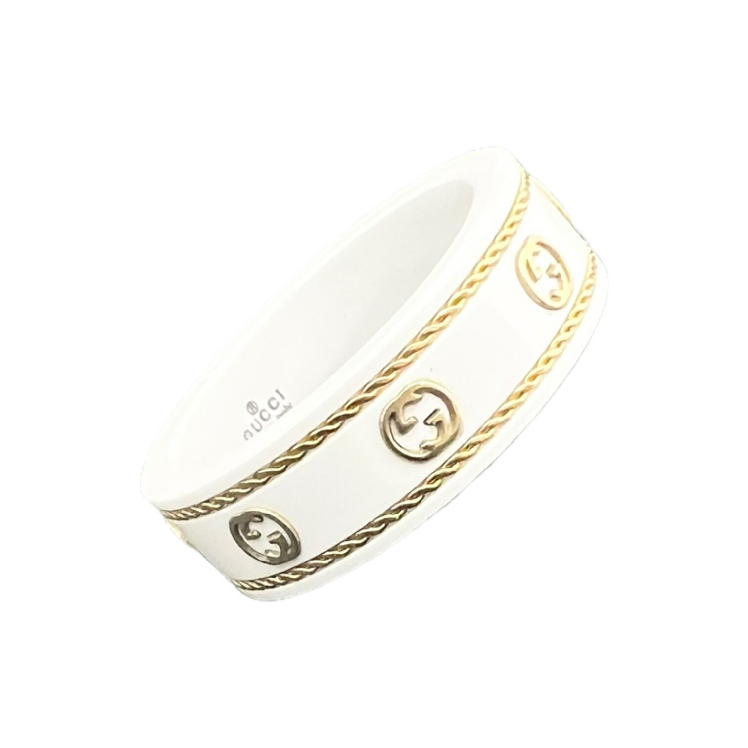 【中古】｜GUCCI グッチ 606826 アイコンリング 金750 K18 白いこと 大きさ書きあらわす 16 15号 輪っか メンズ レディース 付属品