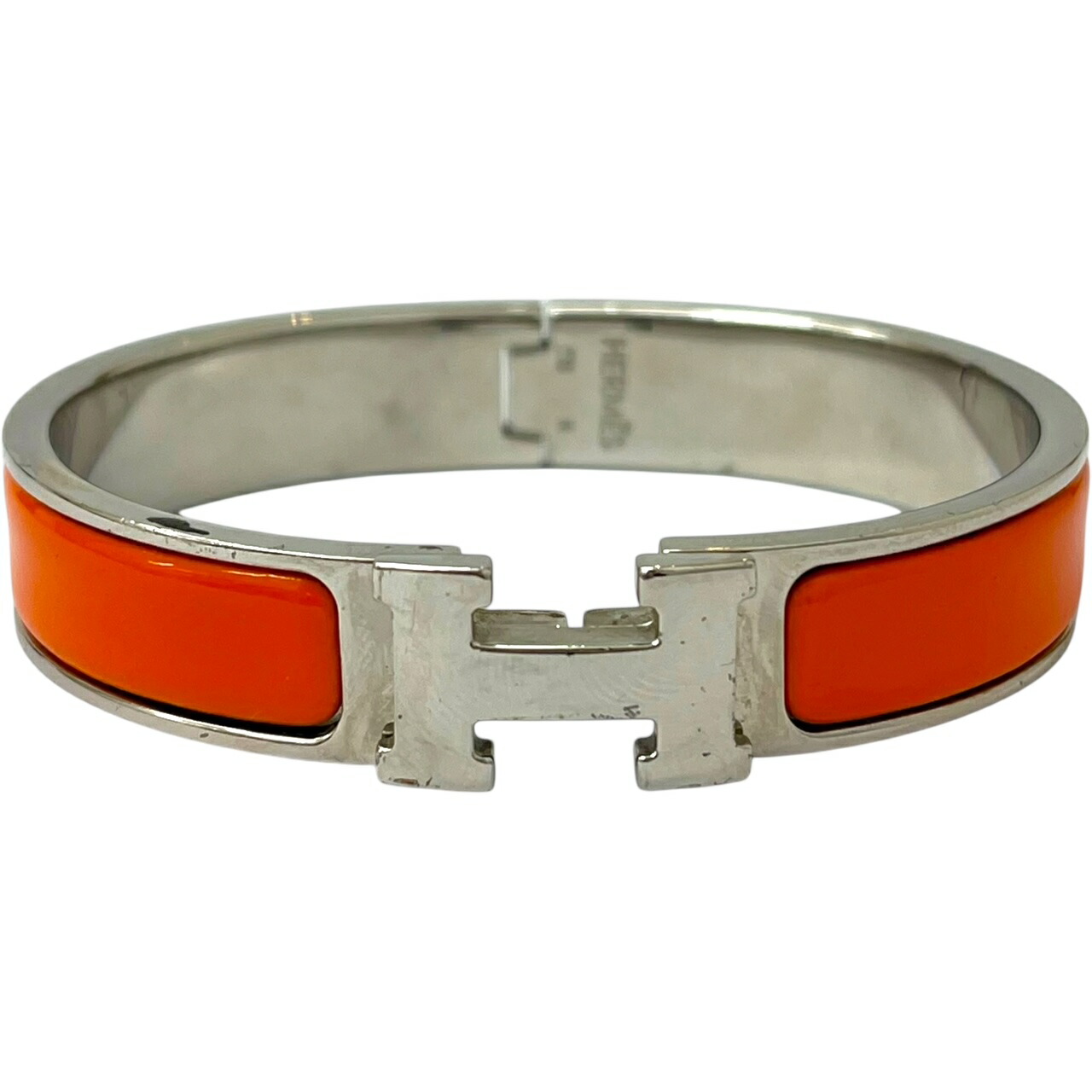 【中古】｜HERMES エルメス 鳴らすひび割れPM Hバングル しろがね色 オレンジ色 Ｋ目じるし バングル 腕輪