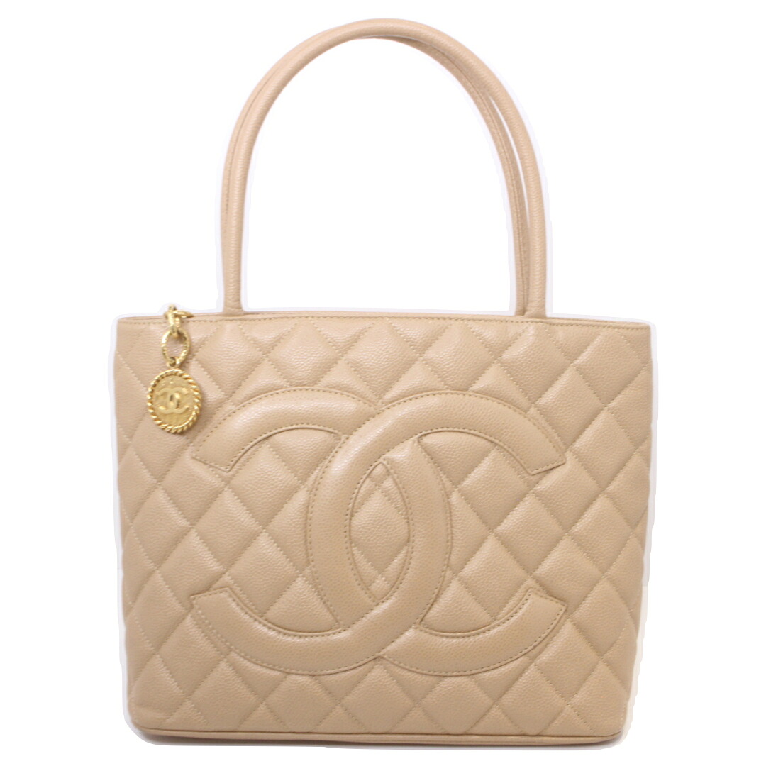 【CHANEL】シャネル A01804 刷り直すトートバッグ トートバッグ キャビアひと肌 ベージュ【中古】