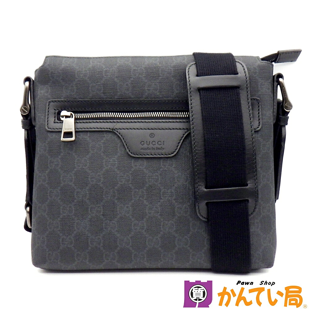GUCCI　グッチ　387514　ショルダーバッグ　GGスプリーム　キャンバス　ブラック　PVC&times;レザー　シルバー金具　斜め掛け　メンズ　中古　B26-749｜質屋　かんてい局石川　店