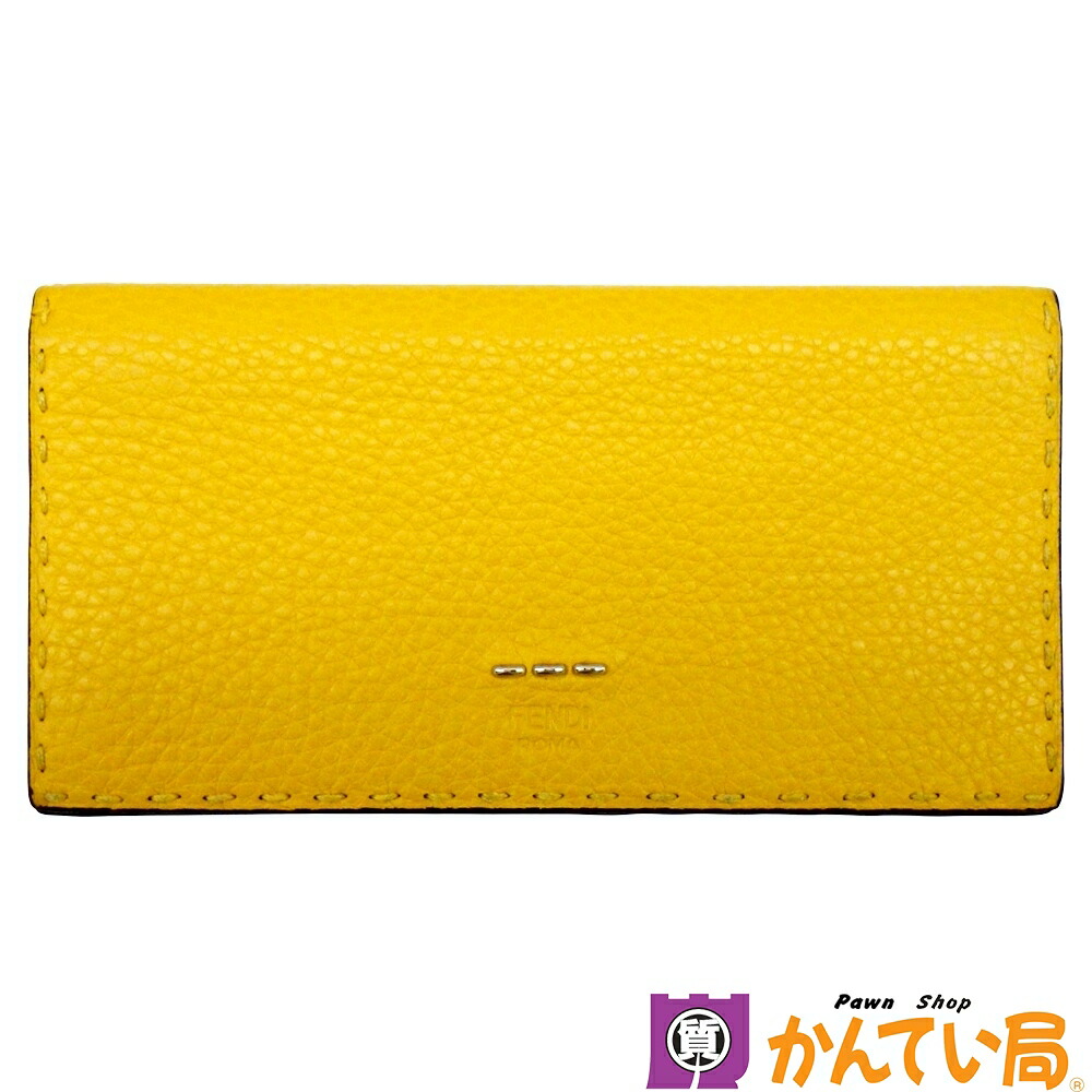 大人気【フェンディ】セレリア 長財布 ステッチ イエロー レザー フェンディ“鮮やかイエロー”のメンズ財布、“セレリア”ステッチ