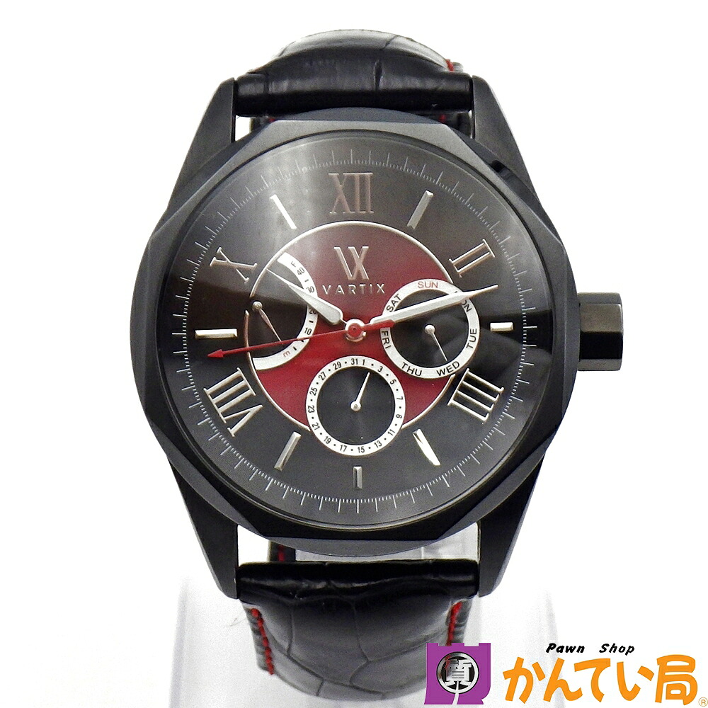 VARTIX　ヴァティックス　PR02B　アライブ テーブルファセット デイデイト　自動巻き　ブラック×レッド文字盤　SS　ステンレス　腕時計　メンズ　中古　B25-2468