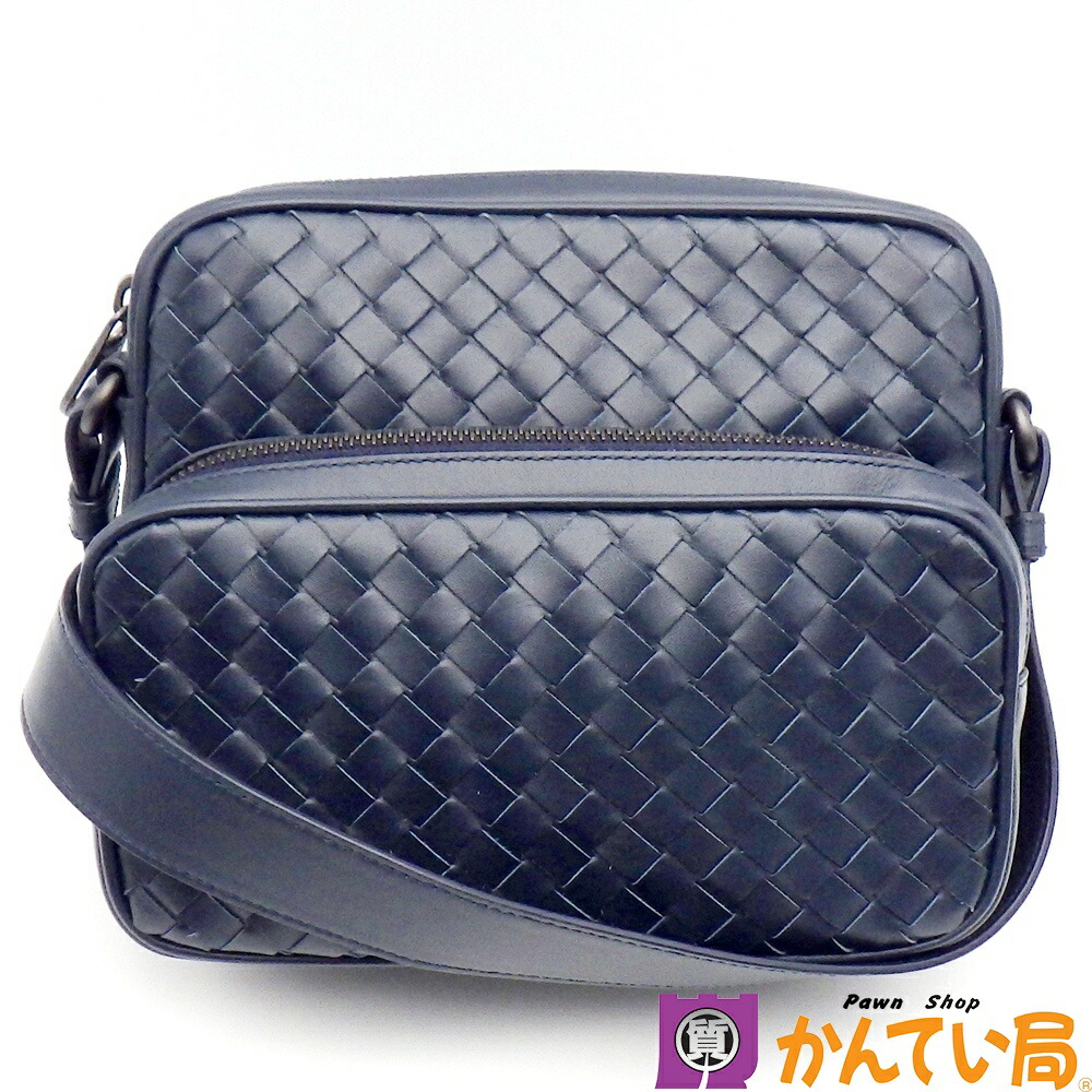 BOTTEGA VENETA ボッテガ ヴェネタ イントレチャート ショルダーバッグ 飛脚屋御徒面子 なめし革 米国海軍系 メンズ レディース 曲がった掛け 肩かけ 中古 B25-2724