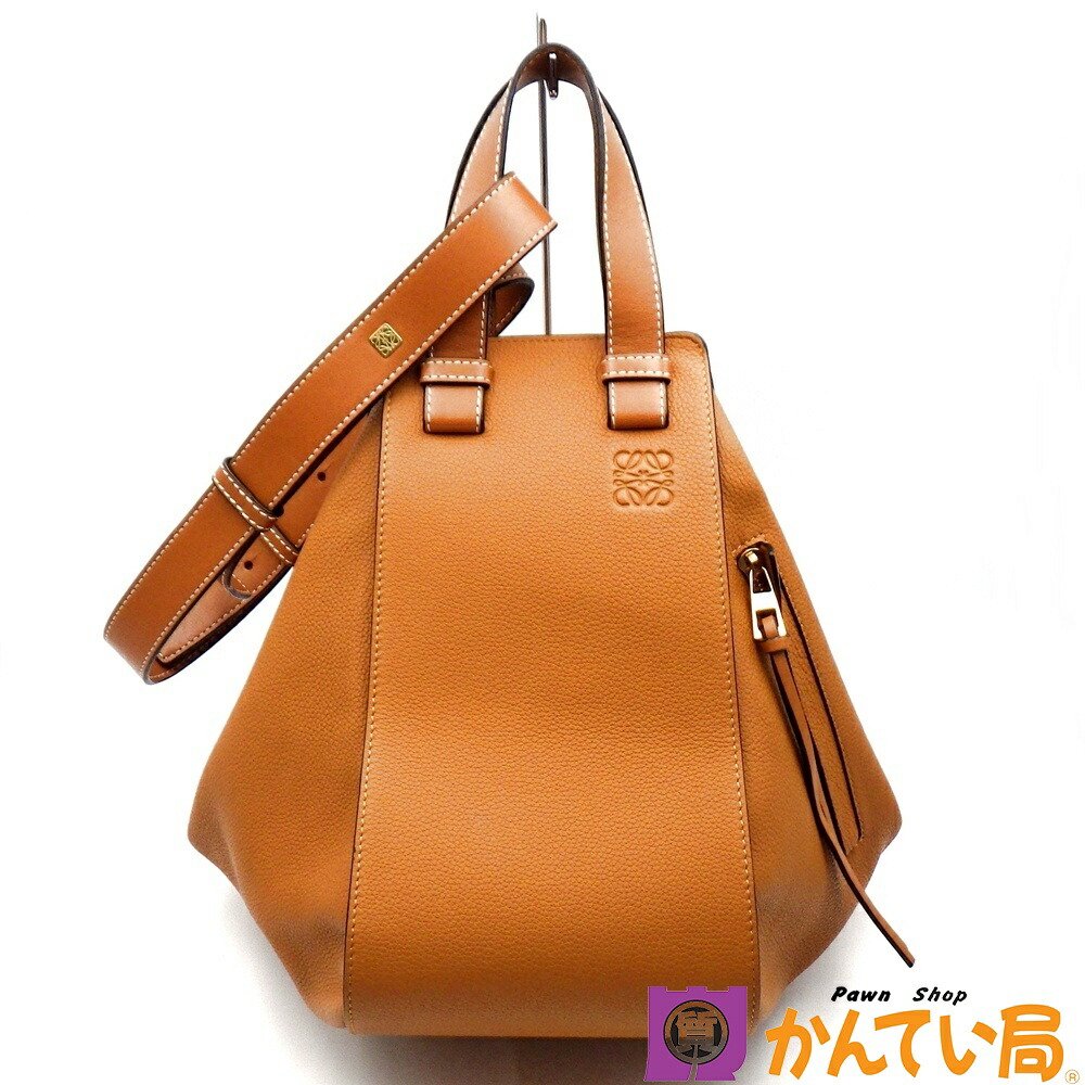 LOEWE　ロエベ　ハンモックバッグ スモール　ショルダーバッグ　ハンドバッグ　ブラウン　カーフレザー　ゴールド金具　アナグラム　レディース　中古　B25-1796