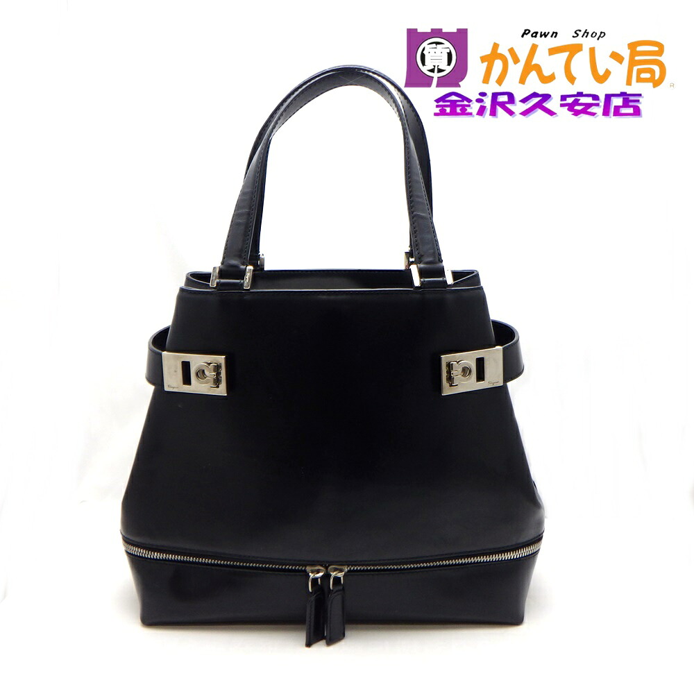 【USED-BC】Salvatore Ferragamo　サルヴァトーレ フェラガモ　AQ 21-1302　ガンチーニ ハンドバッグ　レザー　ブラック 黒　久安店　A25-94