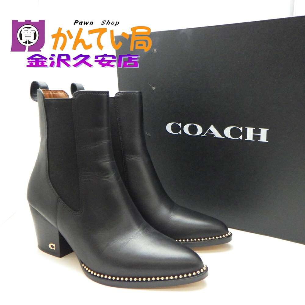 【USED-AB】COACH コーチ　ピアス ブーティ　6C　約23cm　CC786　ブラック　黒　サイドゴア　チャンキーヒール　ショートブーツ　箱つき　久安店　A25-1298