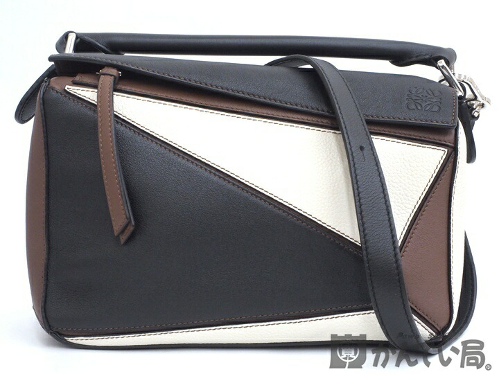 LOEWE ロエベ　パズルバッグ スモール　ブラック ブラウン ホワイト　トリコロール　バイカラー　2way　ショルダーバッグ　久安店　A25-2793H 113,400円