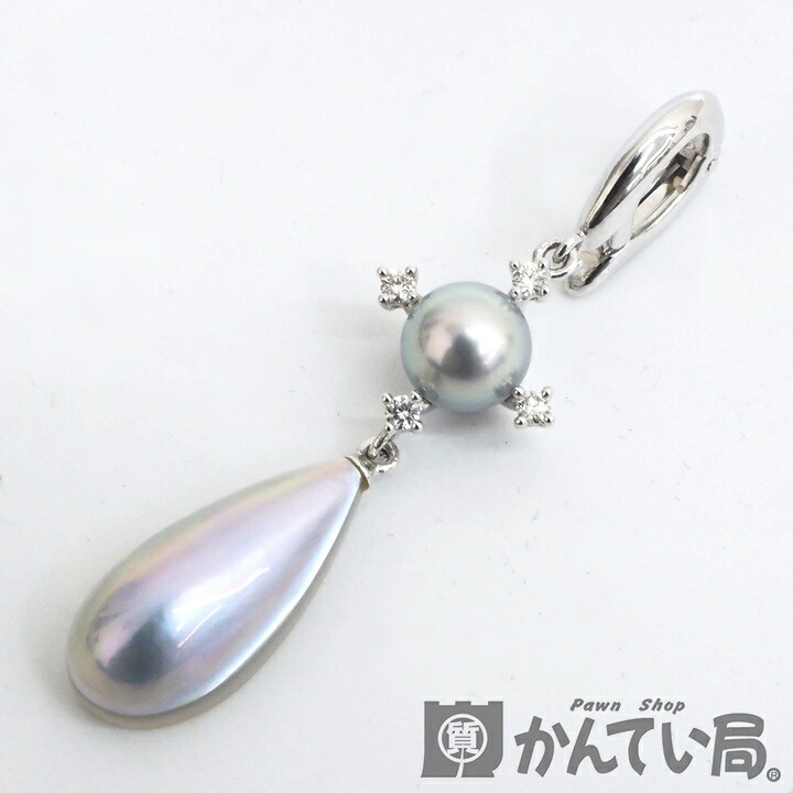 TASAKI タサキ 田崎真珠　K18WG　ペンダントトップ　パール　マベパール ドロップパール　ダイヤモンド D:0.06ct　約7mm　ホワイトゴールド　真珠　アクセサリー　ジュエリー　久安店 A26-609H
