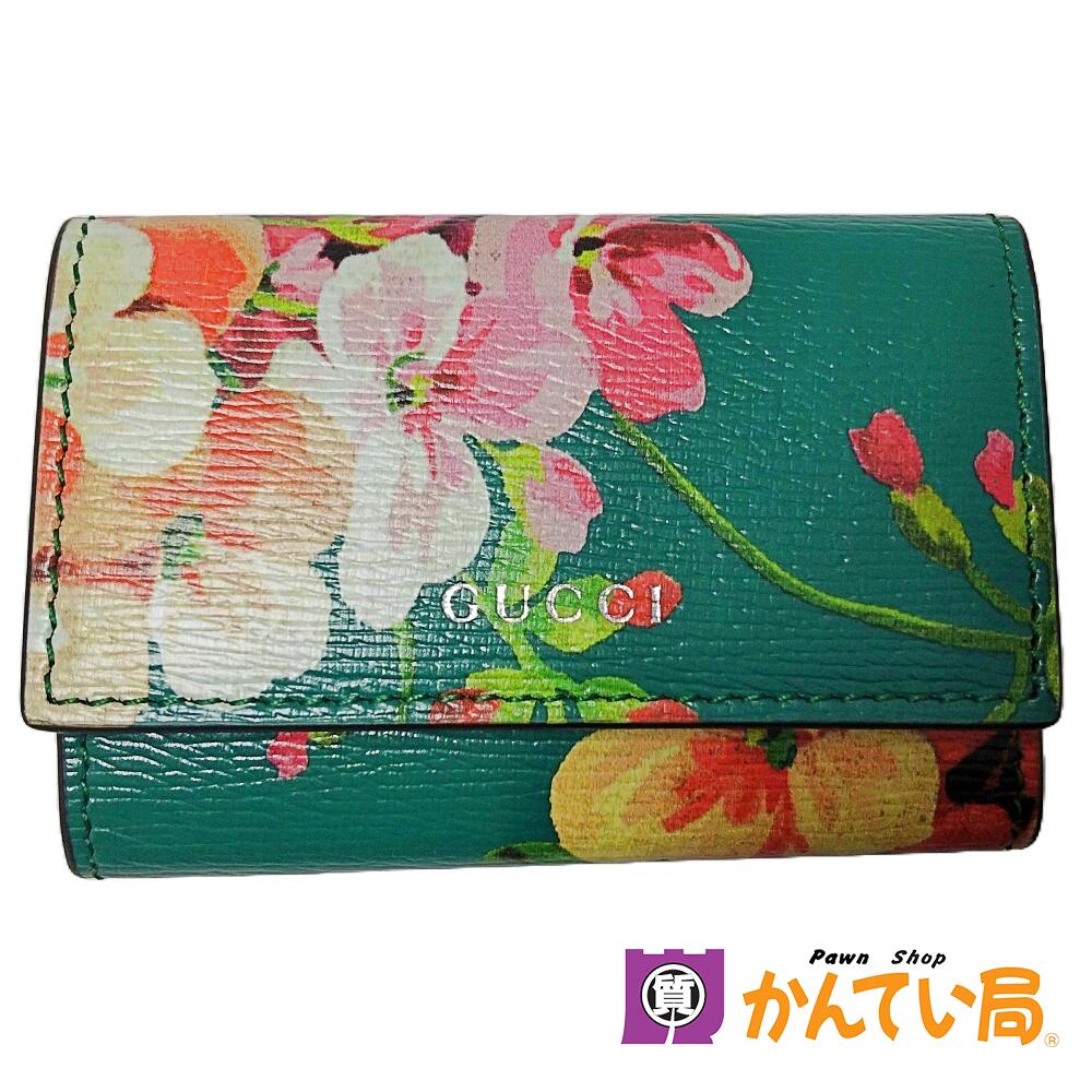 GUCCI　グッチ　410118　プルームフラワーキーケース　6連　レザー　グリーン　ホック開閉式　メンズ　レディース　※イニシャル刻印あり　B24-2757