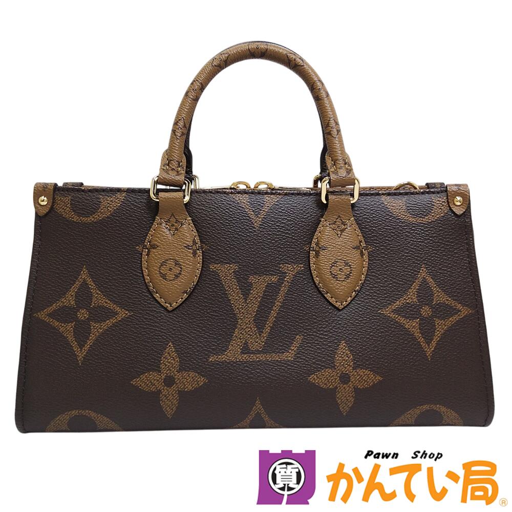 【美品】LOUISVUITTONルイヴィトンM46653オンザゴーEWモノグラム･リバースキャンバスモノグラム･ジャイアントキャンバスレザーブラウンゴールド金具ダブルファスナー開閉式コインケースストラップB25-614
