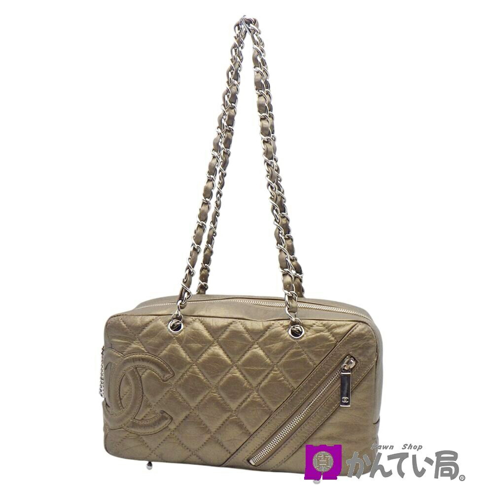 【CHANEL】シャネル チェーン ショルダーバッグ  カンボンライン ラムスキン レザー ブロンズ ゴールド シルバー金具 ココマーク レディース 肩掛け 箱/保存袋/栞付き