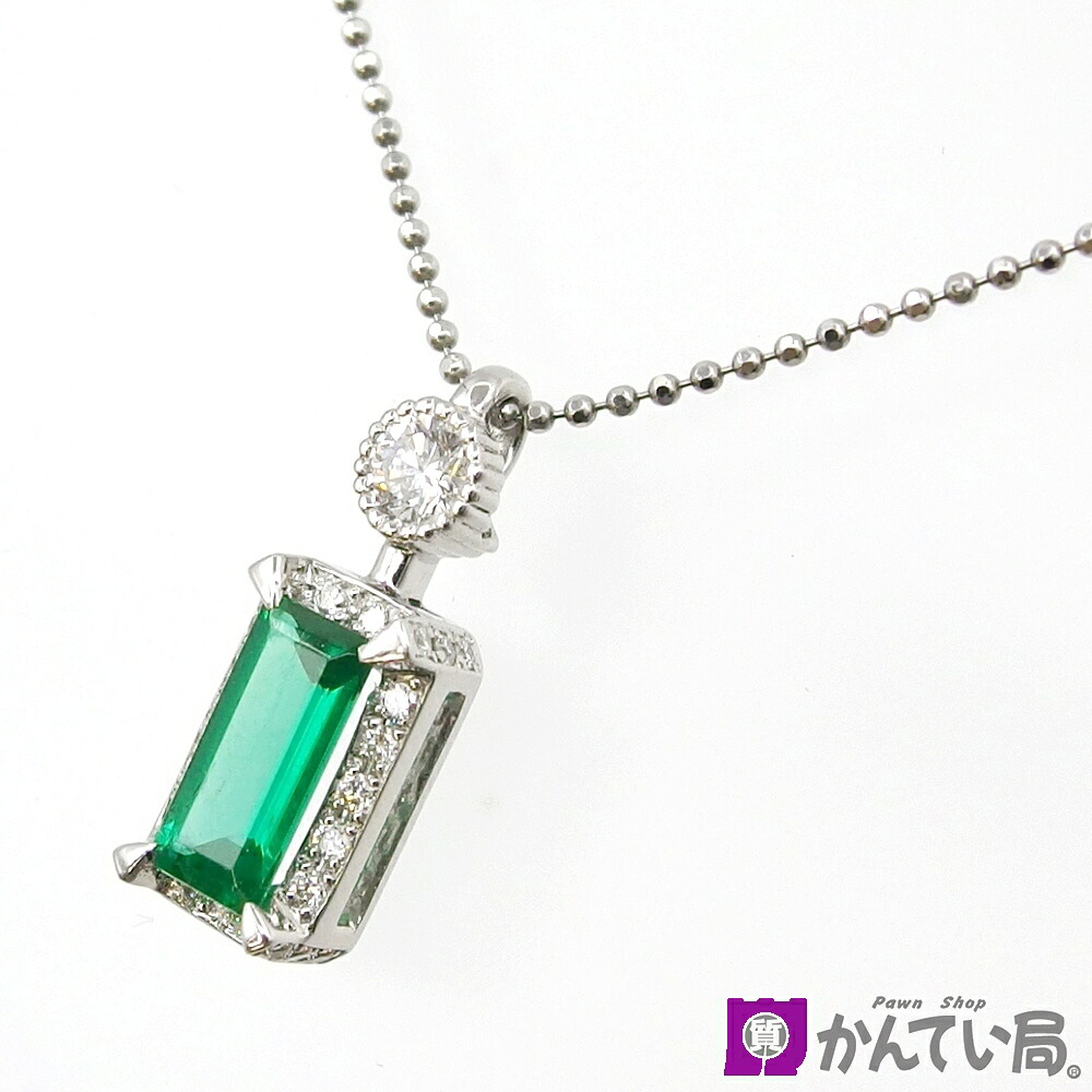 【中古】Pt850/Pt900 エメラルド ダイヤモンド付きネックレス 約40cm E0.79ct D:0.14/0.15ct 総重量5.1g ペンダント アクセサリー|質屋 かんてい局石川 店
