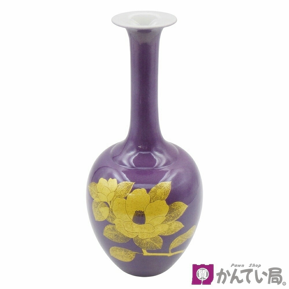 楽天市場】吉田美統【人間国宝】九谷焼花瓶 釉裏金彩芙蓉文 水色[花器