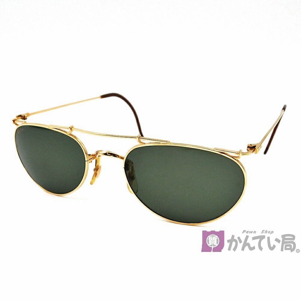 【レイバン】デコメタル サングラス B\u0026L Bausch \u0026 Lomb ボシュロム ヴィンテージ オーバル グリーンレンズ ゴールド金具 アイウェア ファッション小物 ケース付き Ray-Ban