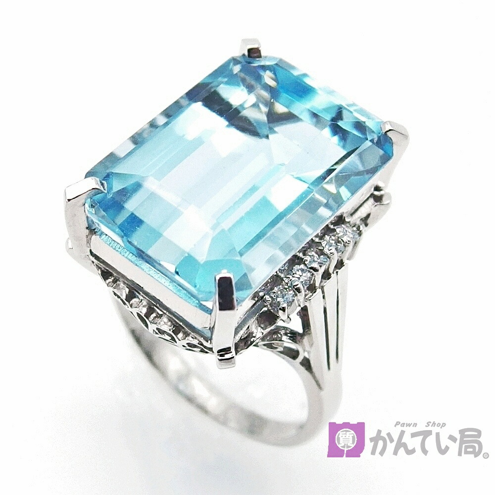【中古】Pt900 トパーズリング 総重量11.7g T:18.8ct D:0.13ct サイズ約12.5号 プラチナ スクエア 天然トパーズ エメラルドカット 指輪 シルバーカラー 宝石 アクセサリー 鑑別書付き｜質屋　かんてい局石川　店