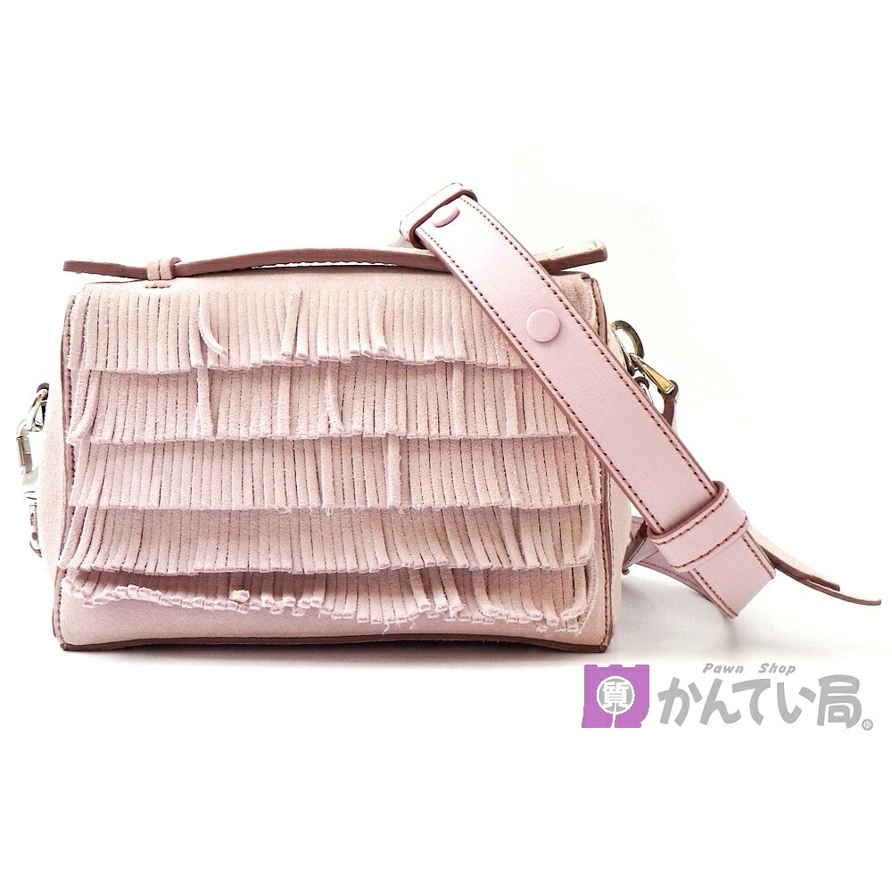 【TOD\u0027S】トッズ スエードクロス フリンジ2WAYミニショルダーバッグ スエードクロス サクラ色系 しろがね色金具 ミニ ハンドバック 鞄 ストラップ/保護すること袋付き添い人