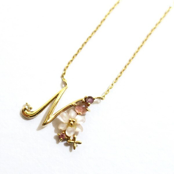 サマンサティアラ　イニシャルネックレス　S K18 SPG フラワーレターズイニシャルネックレス 小 (W)(40cm K18