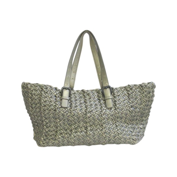 BOTTEGA VENETA ボッテガヴェネタ イントレチャート トートバッグ シルバー【代引き不可】【送料無料】【質屋かんてい局横浜港南店】 中古品 used AB