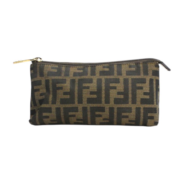 【美品】FENDI ズッカ柄 ポーチ ロゴ金具付 ブラウン系　フェンディ フェンディ FENDI ズッカ柄 ポーチ 小物入れ ブラウン ナイロン