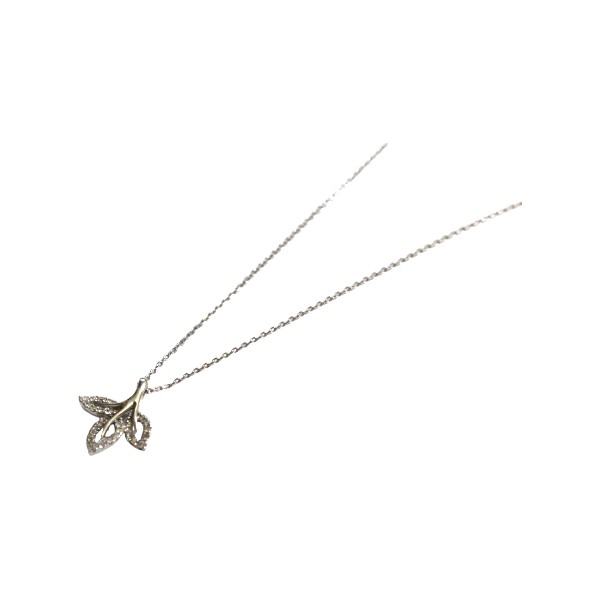 CHARMY チャーミー K18WGリーフモチーフ デザインネックレス 0.10ct 約2.2g【送料無料】【質屋かんてい局横浜港南店】 中古品　used AB