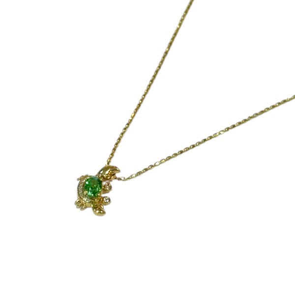 K18 イエローゴールド ダイヤモンド 緑石 デザインネックレス D0.15ct 約1.8g 約送料無料】【質屋かんてい局横浜港南店】 中古品 used AB