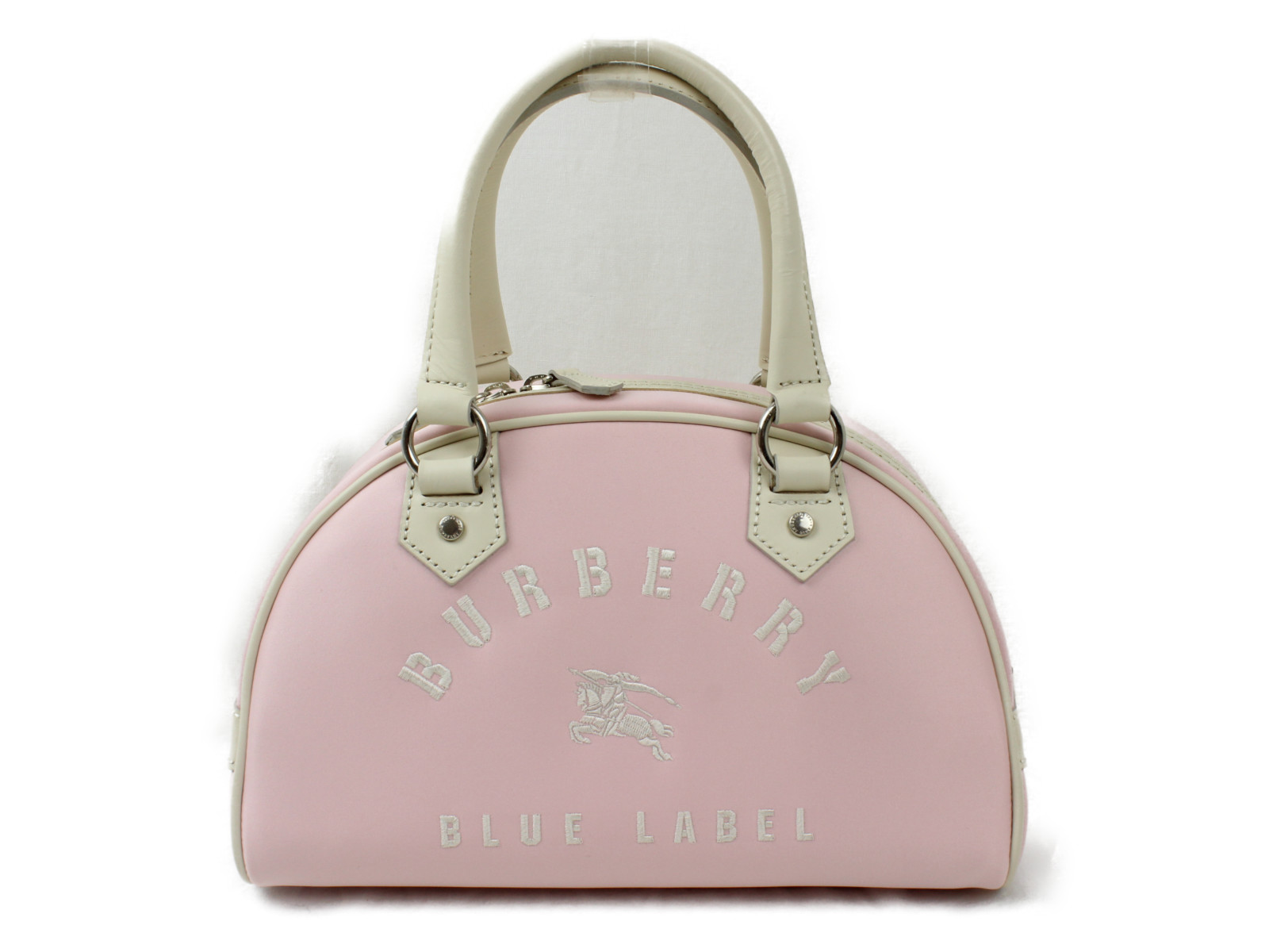 楽天市場 Burberry バーバリーミニボストンバッグ Blue Labelハンドバッグ ピンク 白 ナイロン レザープレゼント包装可 中古 かんてい局松前ｒ５６号店