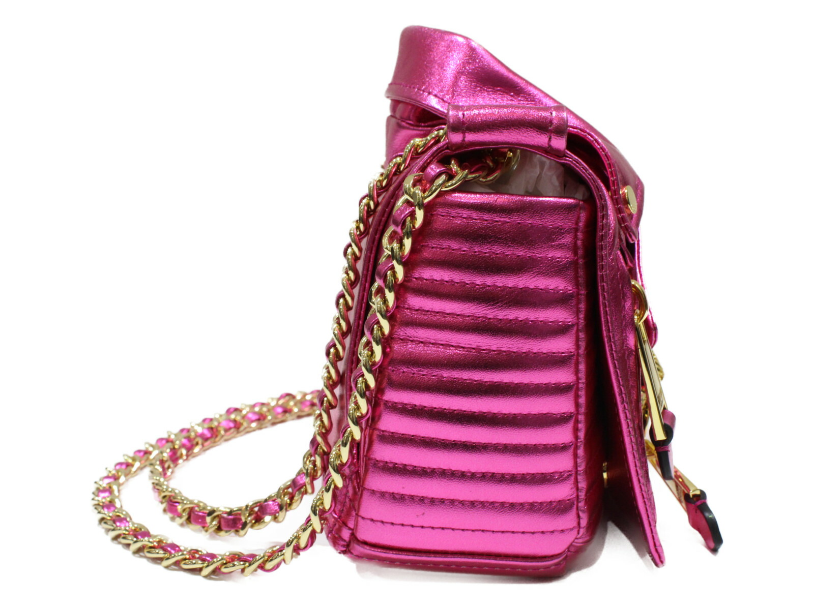 Moschino ライダースショルダーバッグ Moschino メタリックピンク レザー レディース ショルダーバッグ ハンドバッグ 2way レザー 小さめ 個性的 プレゼント包装可 中古 かんてい局松前ｒ５６号店モスキーノ 質屋かんてい局松前ｒ56店